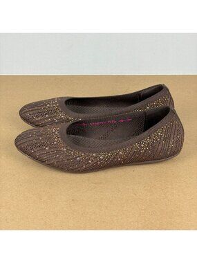 Skechers Cleo 2.0 Glitzy Daze Jeweled Flats Womens 8.5 Chocolate Brown Gold